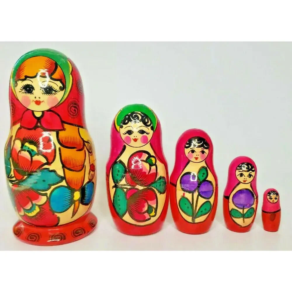 Vintage Russian‎ wooden nesting doll 6-1/2
